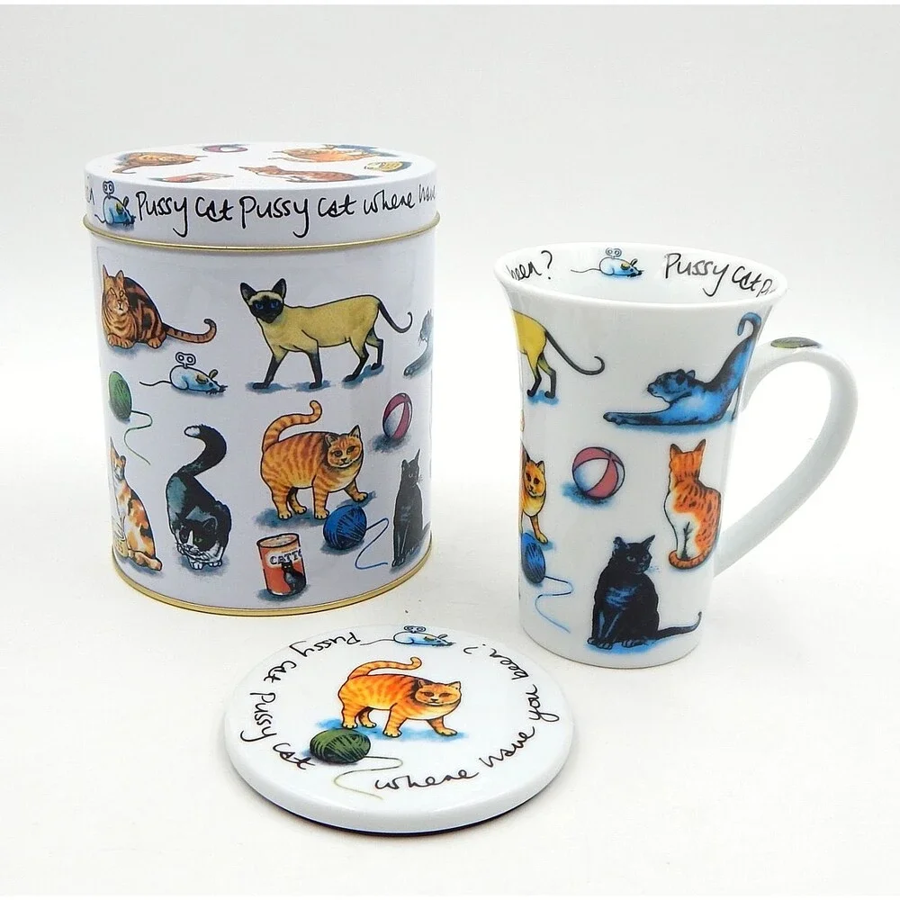 Cat Tea Coffee Mug Porcelain Bone China Paul Cardew Flair Rimmed 2010 Coaster
